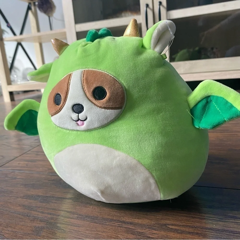 Squishmallows Reginald the Corgi in Green Dragon Costume